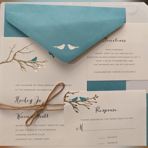 Celebrate it Wedding Invitation Kit 30 Sets (white & teal lovebirds) NIB - Picture 3 of 11